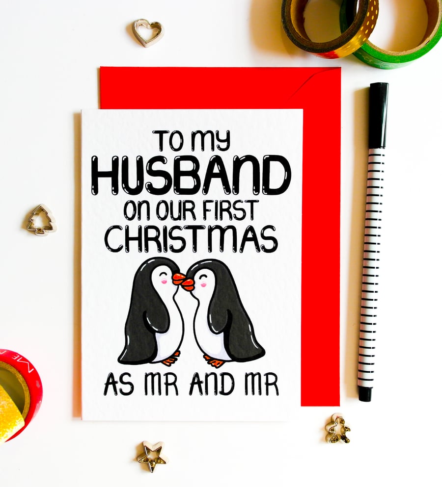 First Christmas as MR And MR Christmas Card,  Same Sex Husband Card