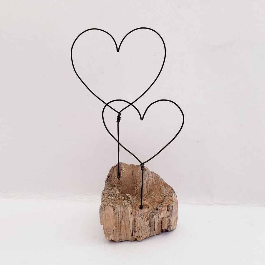 'Me and mum...Me and dad'  driftwood and wire hearts 