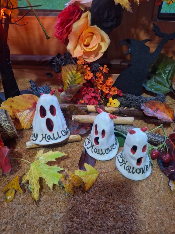 Set of Three Handmade Halloween Ceramic Devil Ghosts