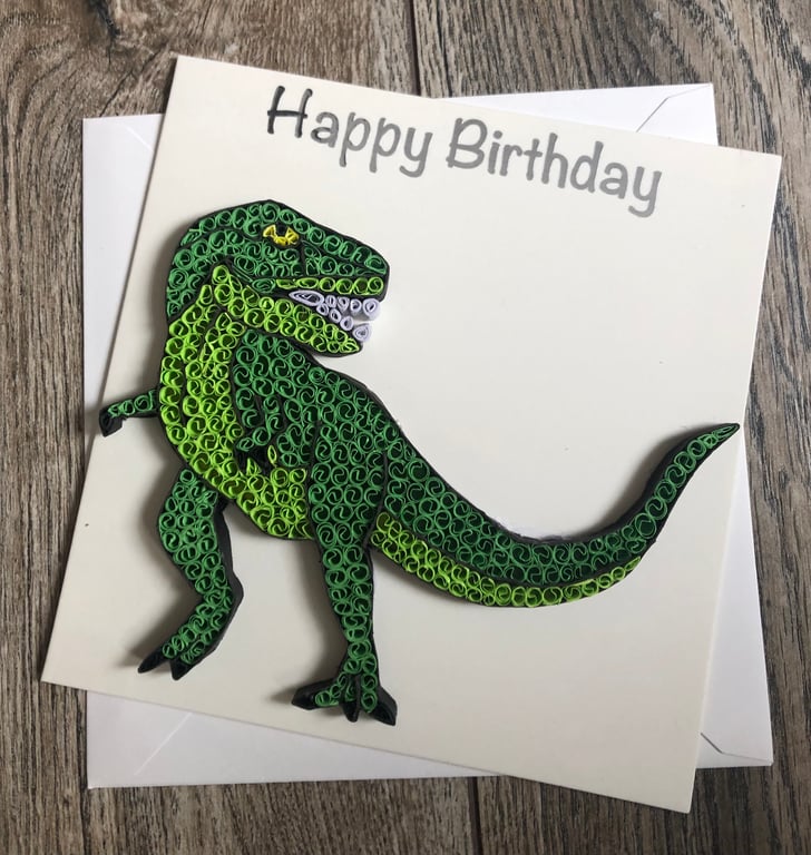Stunning handmade quilled dinosaur card
