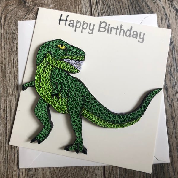 Stunning handmade quilled dinosaur card