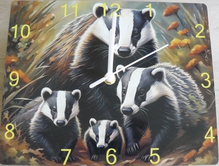 badger,clock,wall hanging badger clock