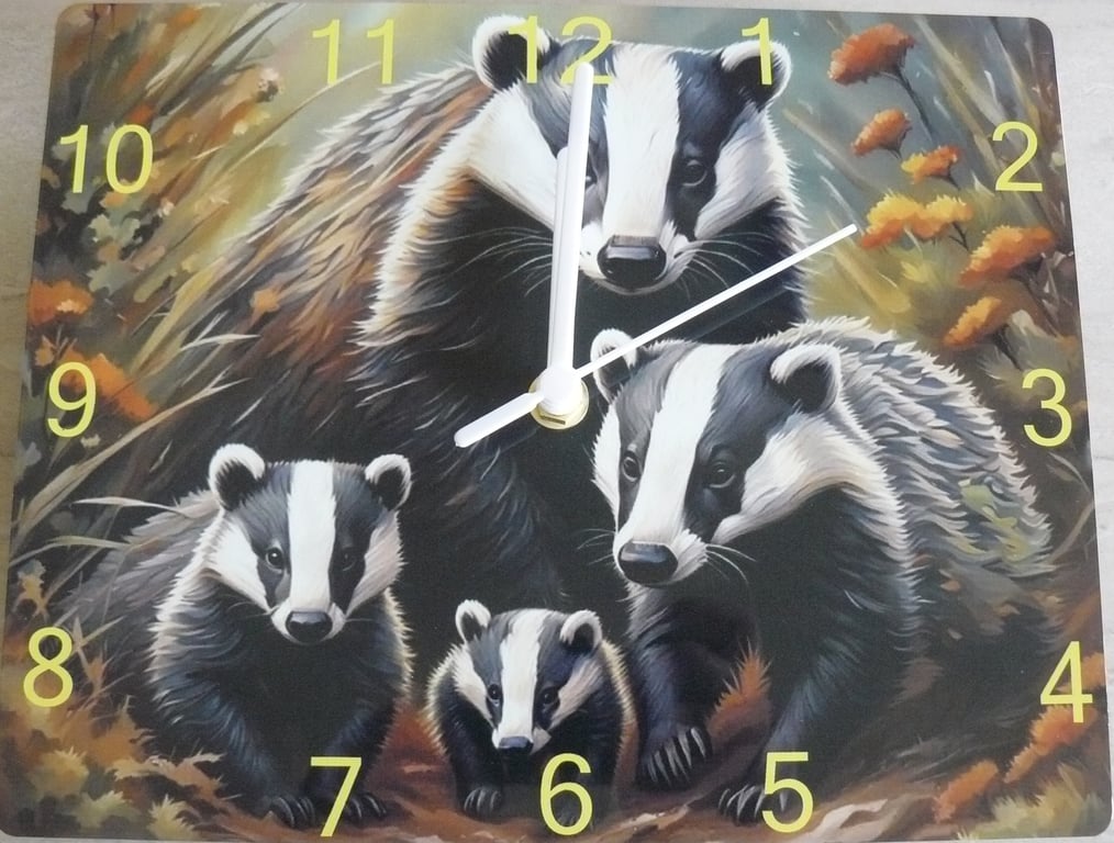 badger,clock,wall hanging badger clock