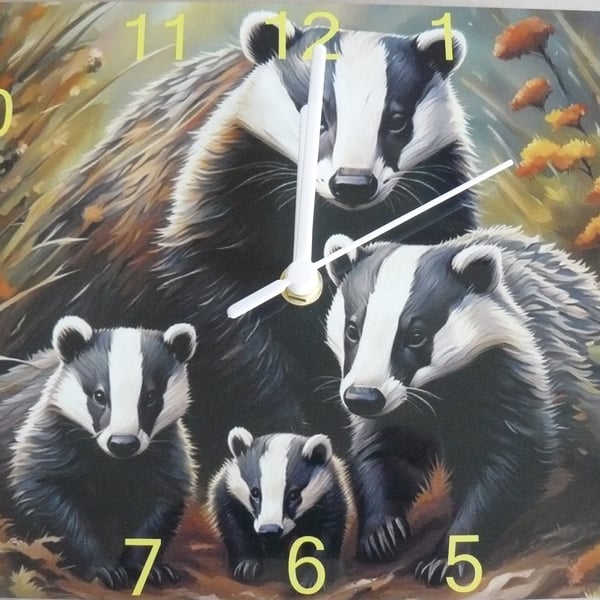 badger,clock,wall hanging badger clock