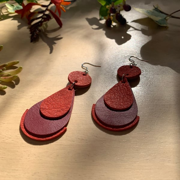 Red leather handmade earrings free gift wrap 