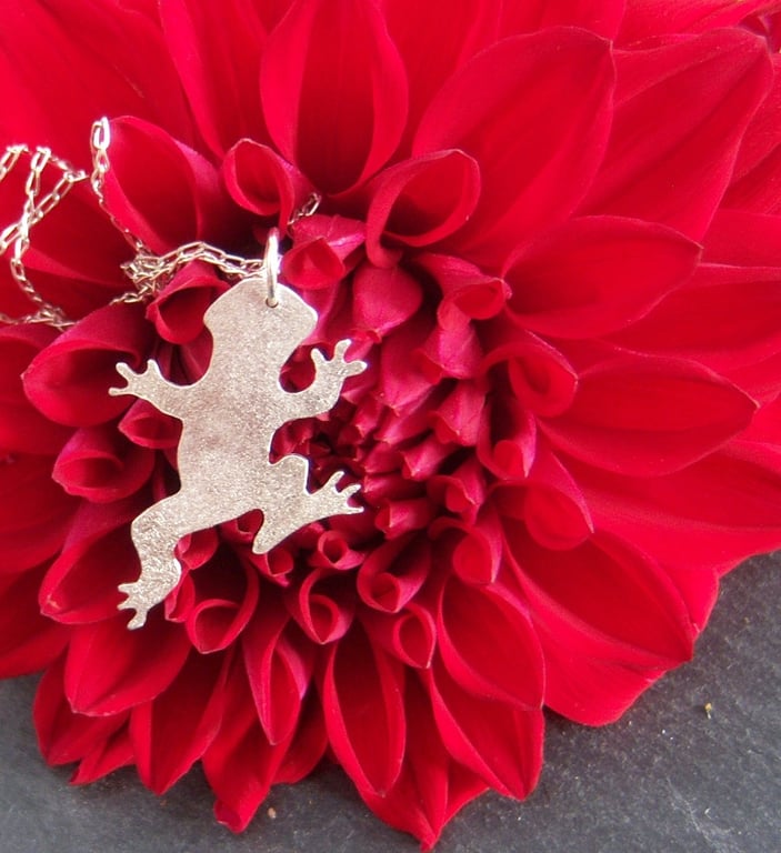 Frog pendant in frosted sterling silver
