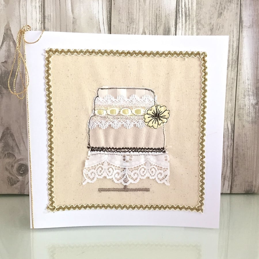 Wedding card - contemporary wedding cake card with flower