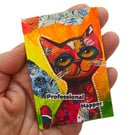 Whimsical Cat Pop Art Miniature ACEO Painting Mixed Media Original Kitty Artwork