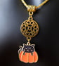 Floral Charm with Enamelled Black Cat & Pumpkin Pendant Necklace - Image 3