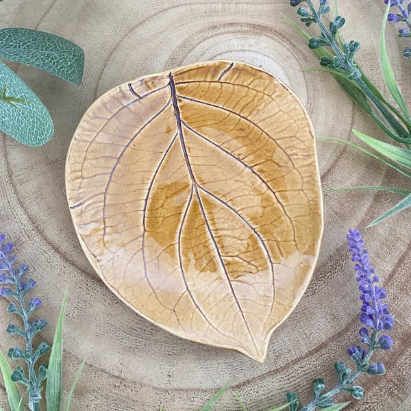 Ceramic Amber Leaf Trinket or Ring Dish