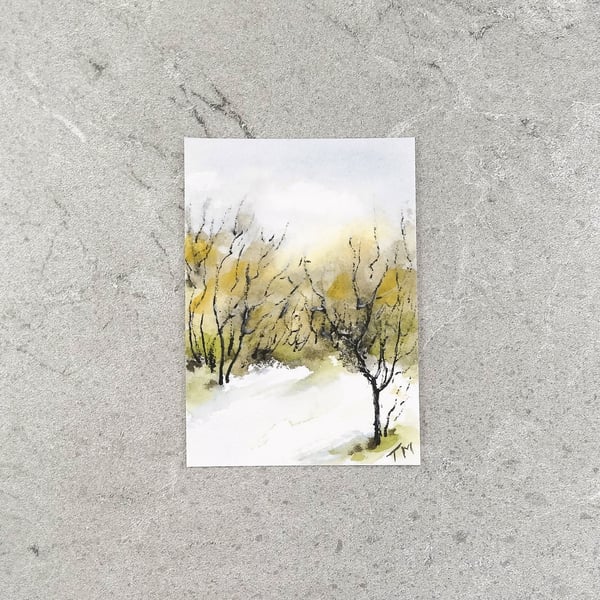 Original Watercolour ACEO Winter Woodland