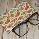 Padded glasses pouch tribal feathers fabric apprx 8.5cm x 17cm