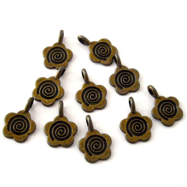 20 x Bronze Tone Flower Charms - Glue on Bails
