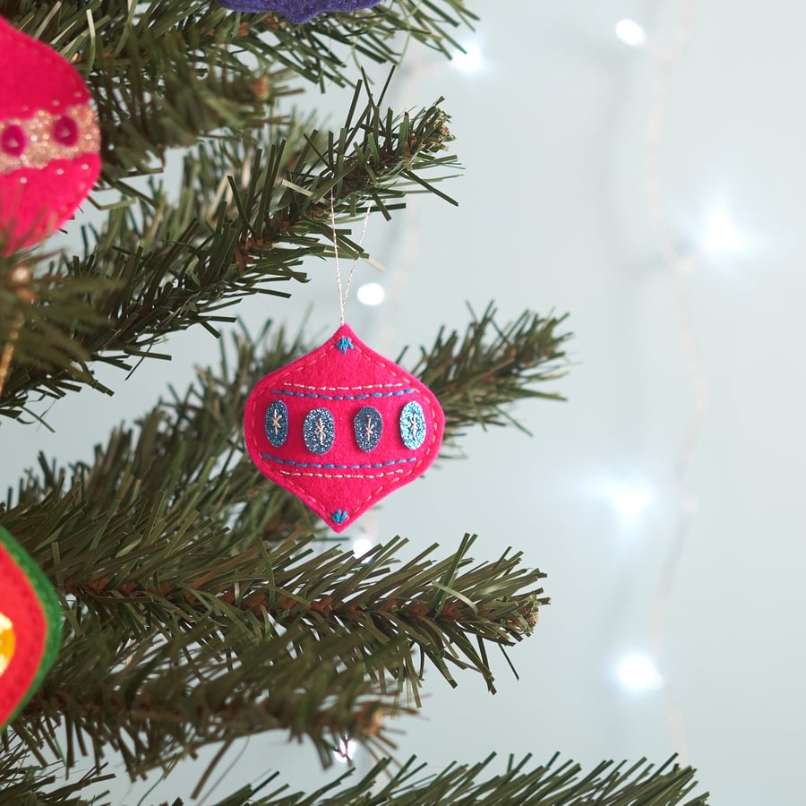 Pink and blue glitter felt, retro style bauble