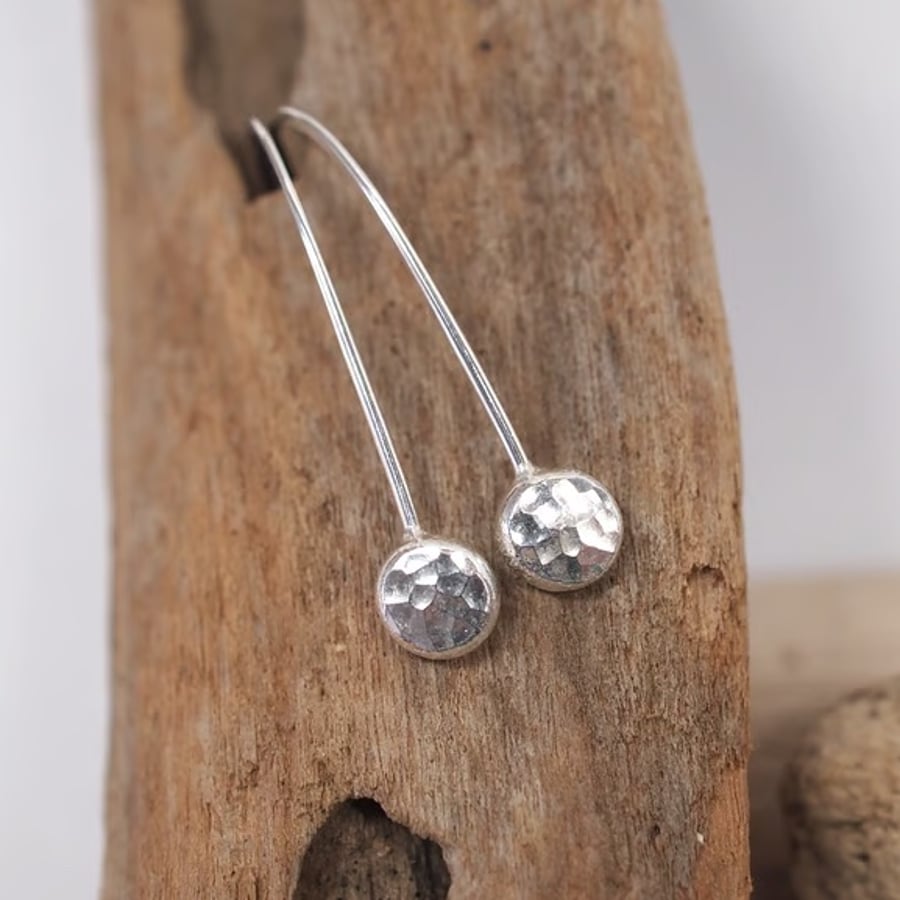 Earrings, Argentium silver pebble drop threader earrings