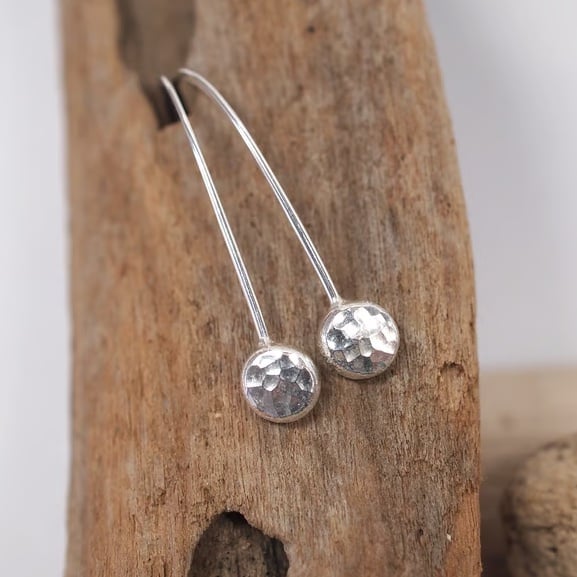 Earrings, Argentium silver pebble drop threader earrings