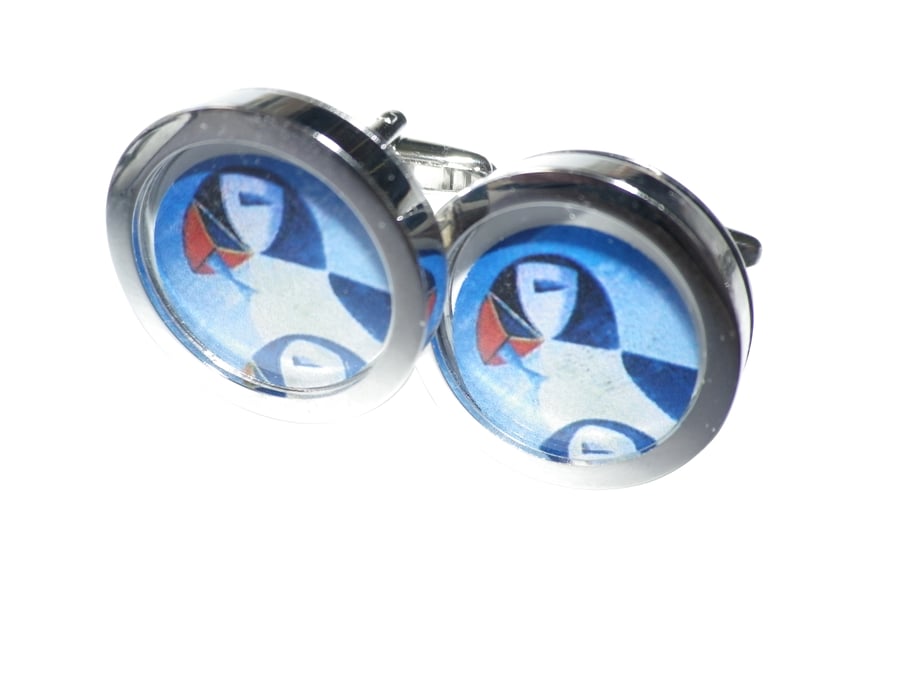 Puffin cufflinks, free shipping, gift wrapped, great image, Ref 8513