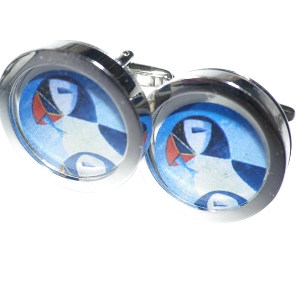Puffin cufflinks, free shipping, gift wrapped, great image, Ref 8513