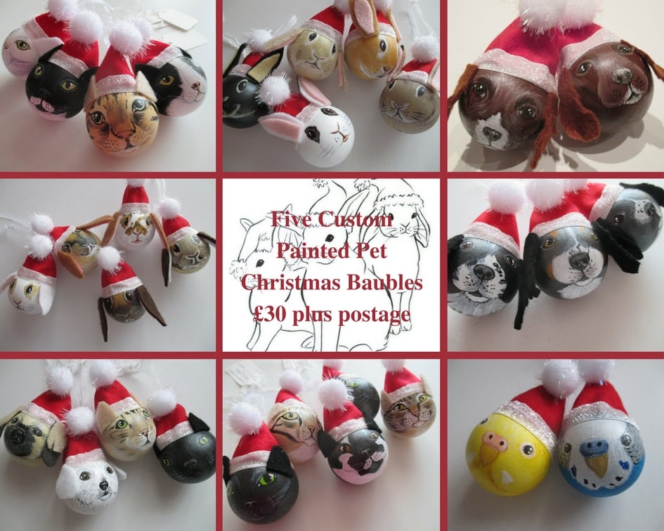 5x Personalised Pet Portrait Bauble Custom Painted Cat Dog Rabbit Guinea Pig etc