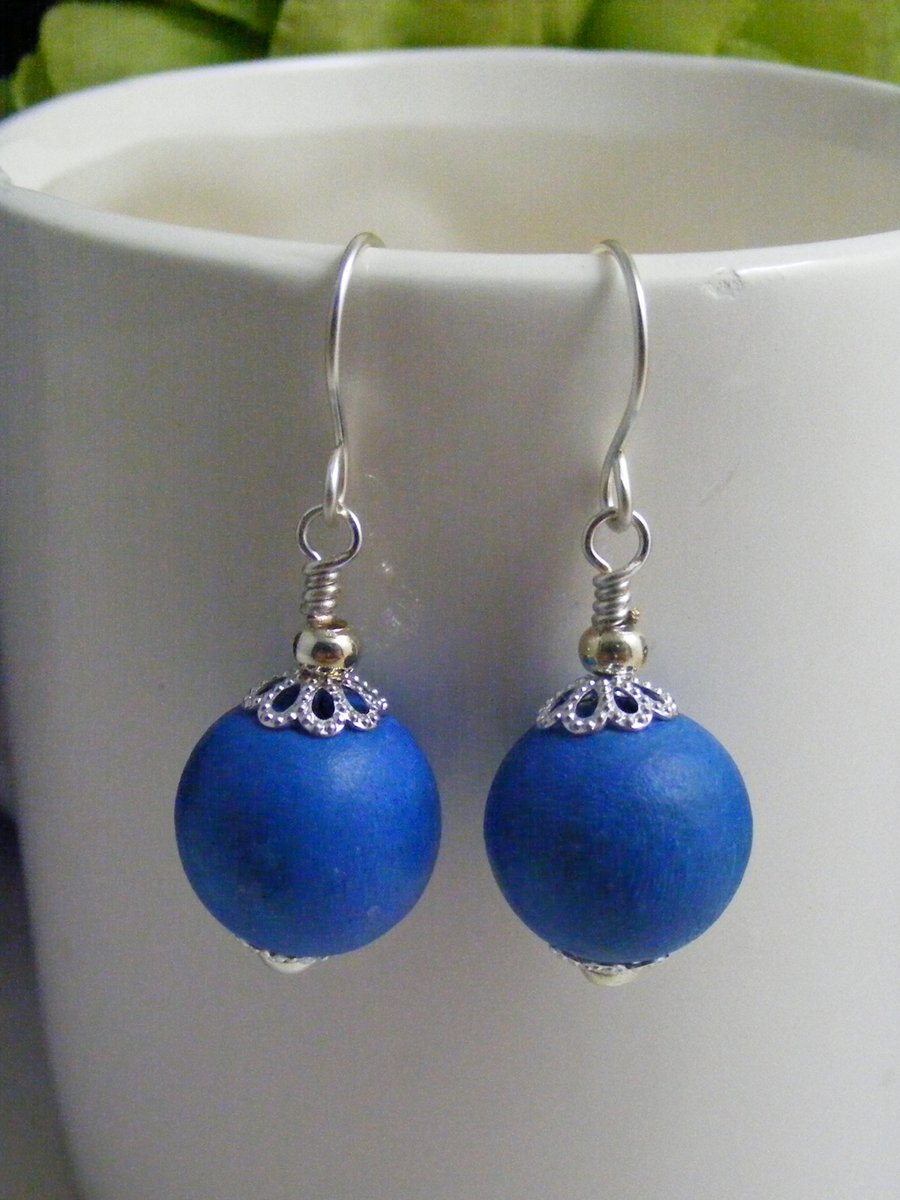 Seconds Sunday Blue Wood Earrings