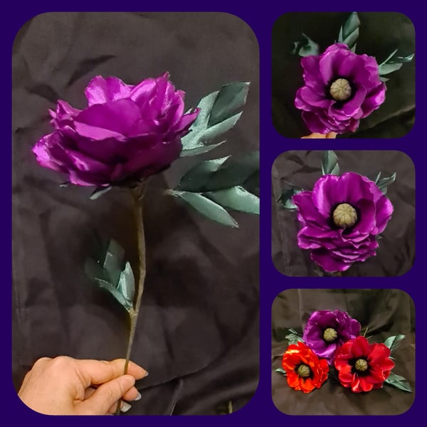 Beautiful Purple Ribbon Poppy - Artificial Flower 
