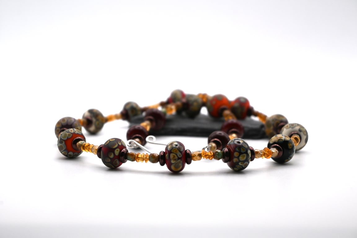 lampwork glass and Citrine beaded necklace