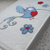 embroidered notebook - blue hummingbird - A6 size