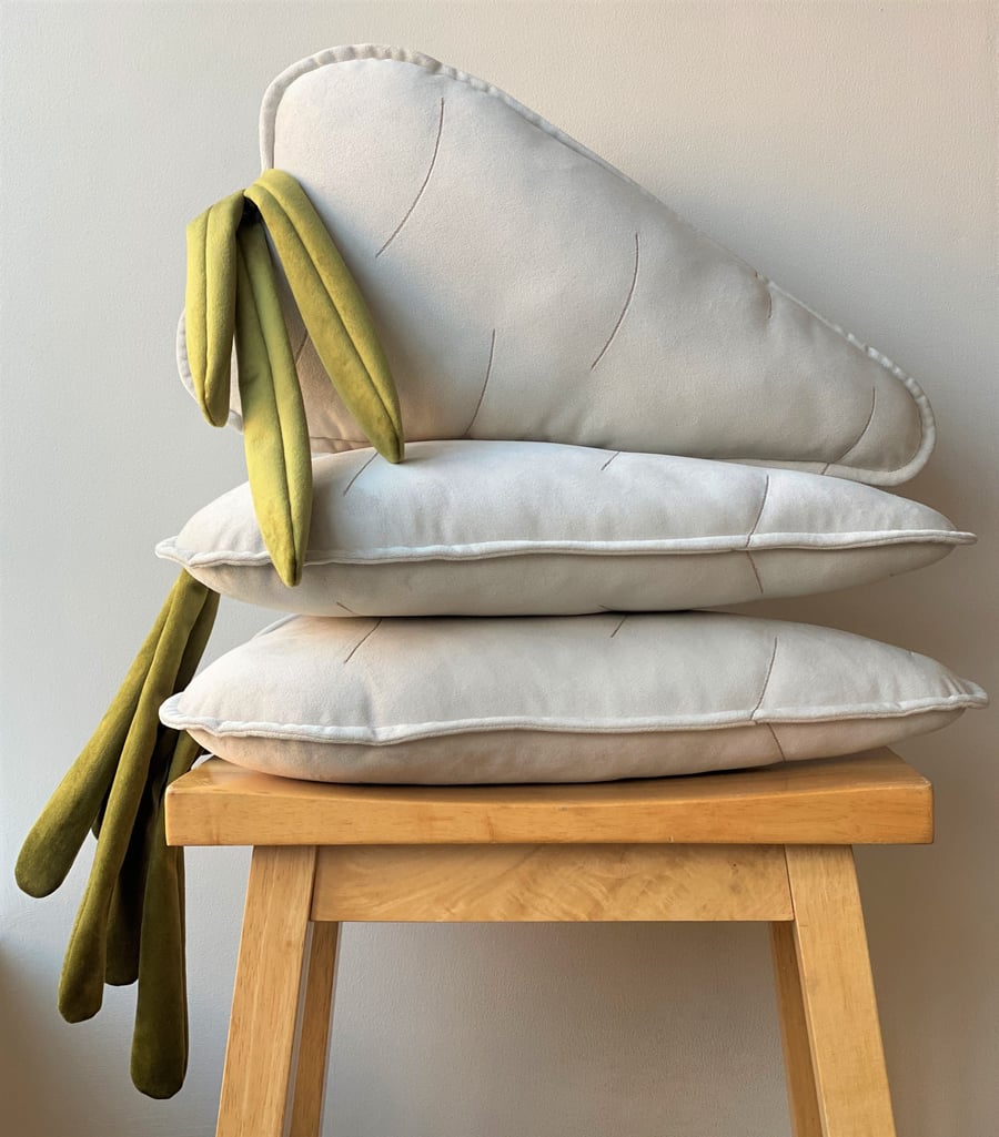 Cream Carrot Parsnip Shaped Velvet Cushion Easter Decotative Throw Pillow Gift 
