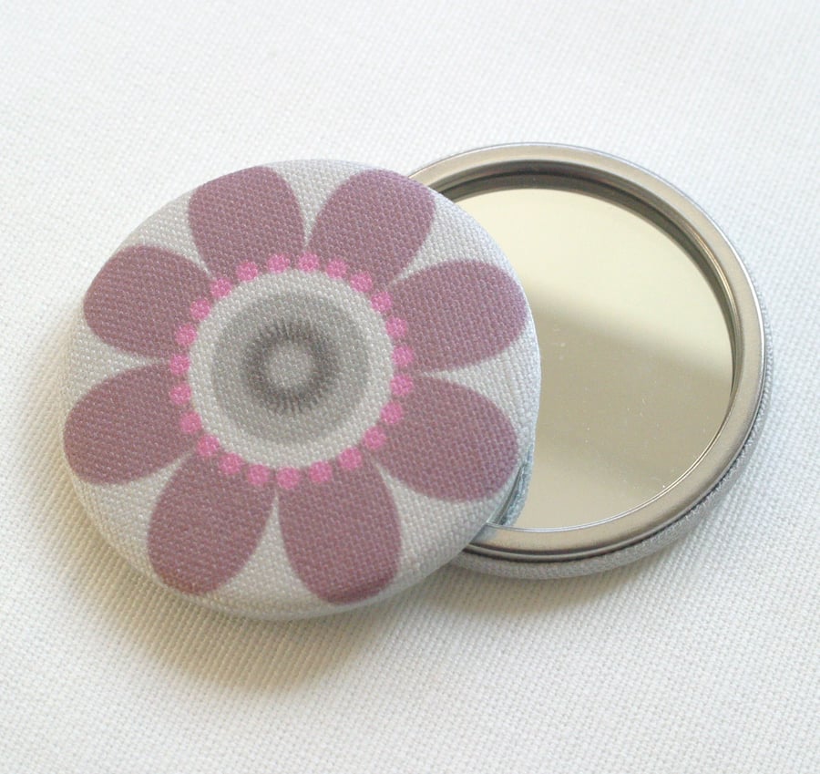 Purple Daisy Fabric Pocket Mirror
