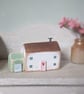 Little Handmade Painted Wooden House with Teeny Side Shed