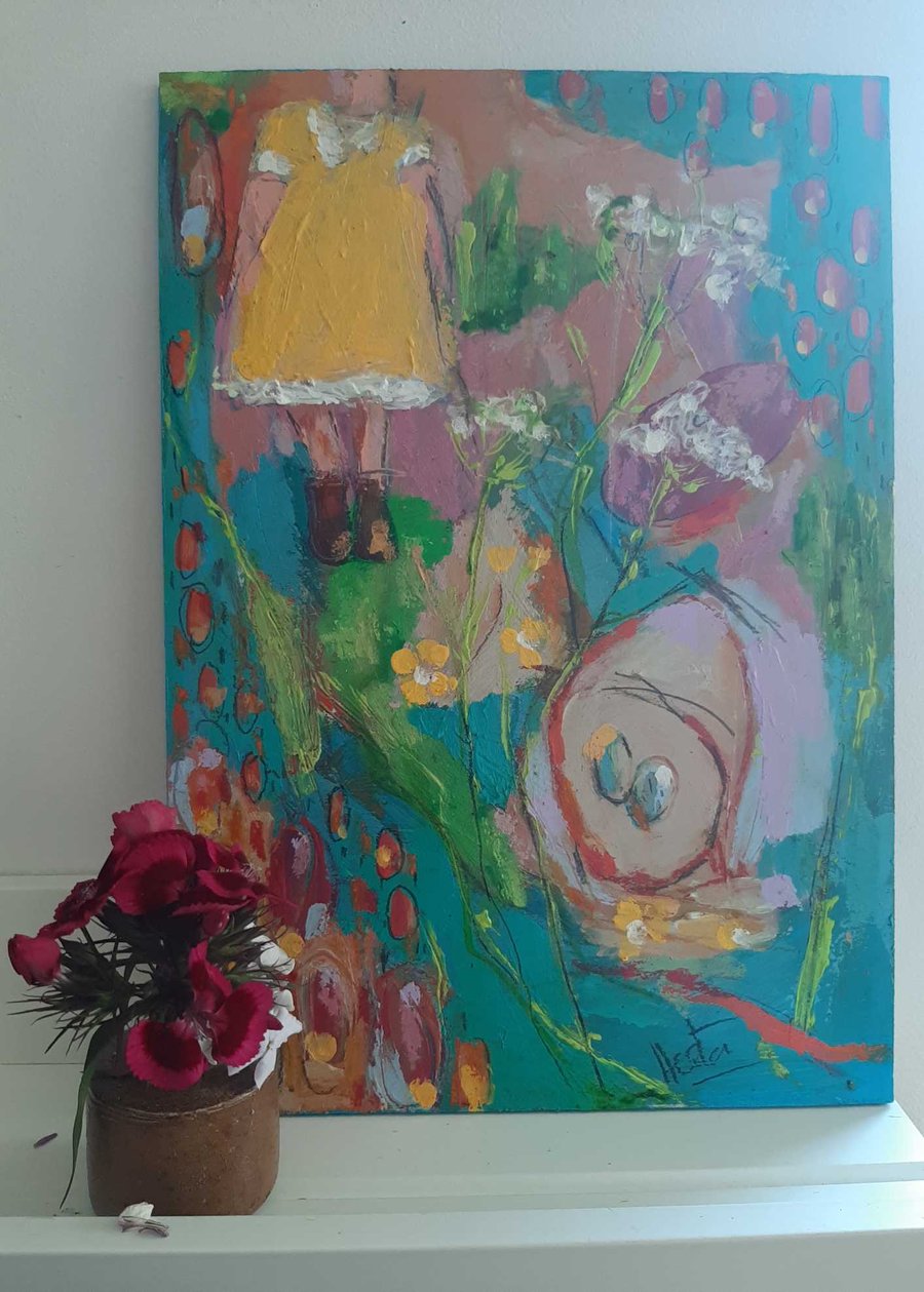 Original painting the nest and the buttercup dress
