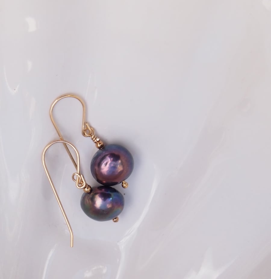 "Peacock" freshwater pearl earrings