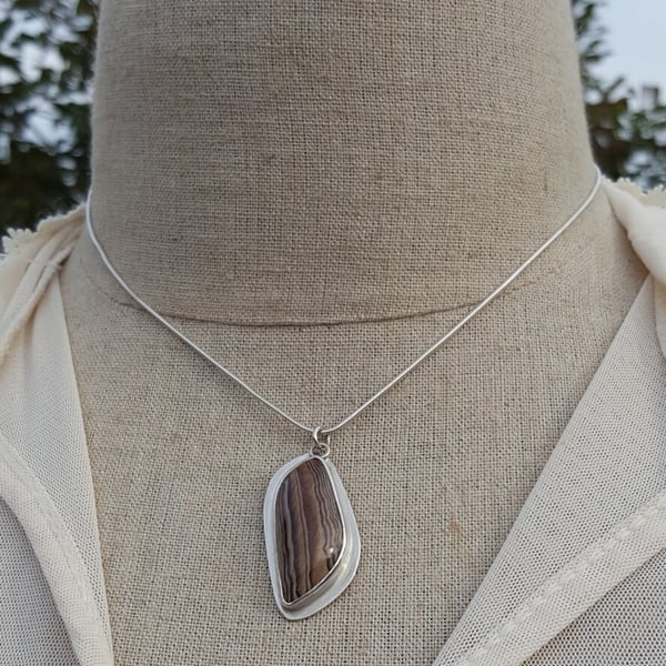 Fossilized Wood, sterling silver, bezel pendant, handmade jewelry, fossil pendan