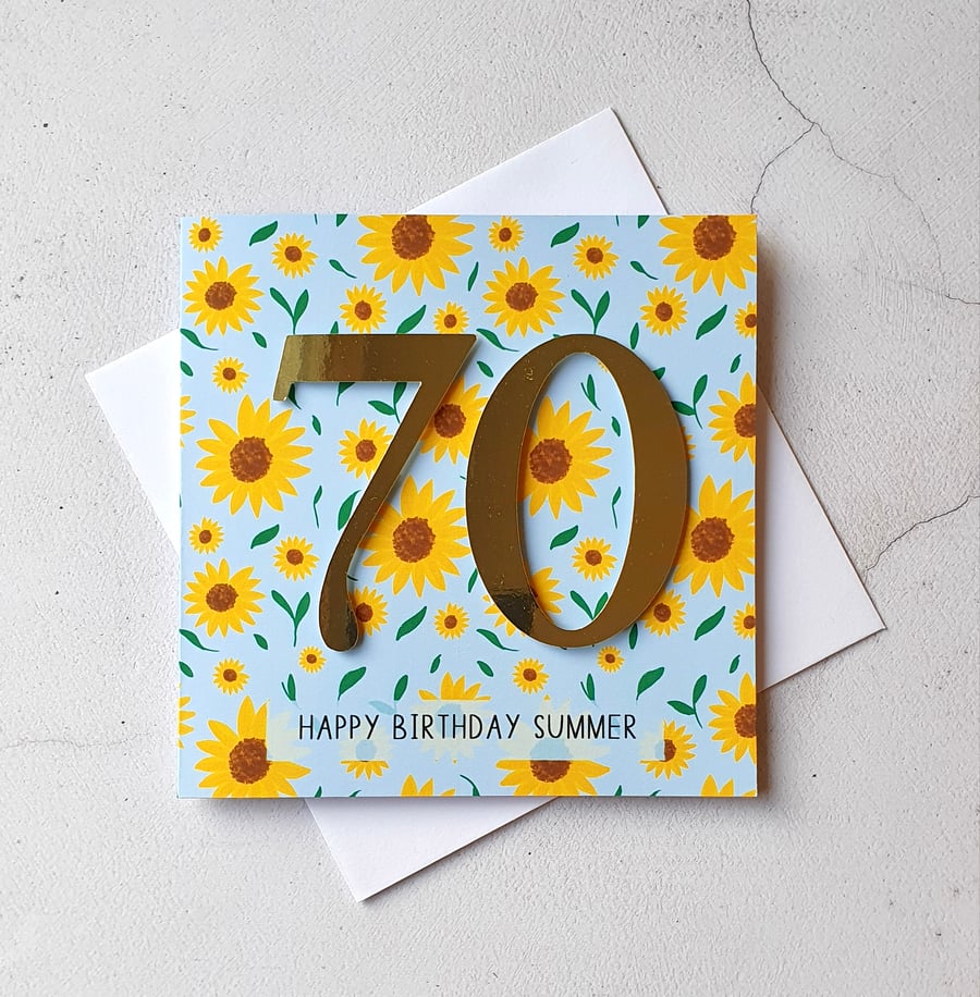 Personalised 70th Sunflower Birthday Card