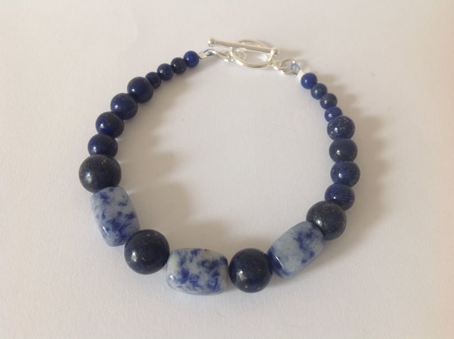 Lapis Lazuli beaded sterling silver bracelet