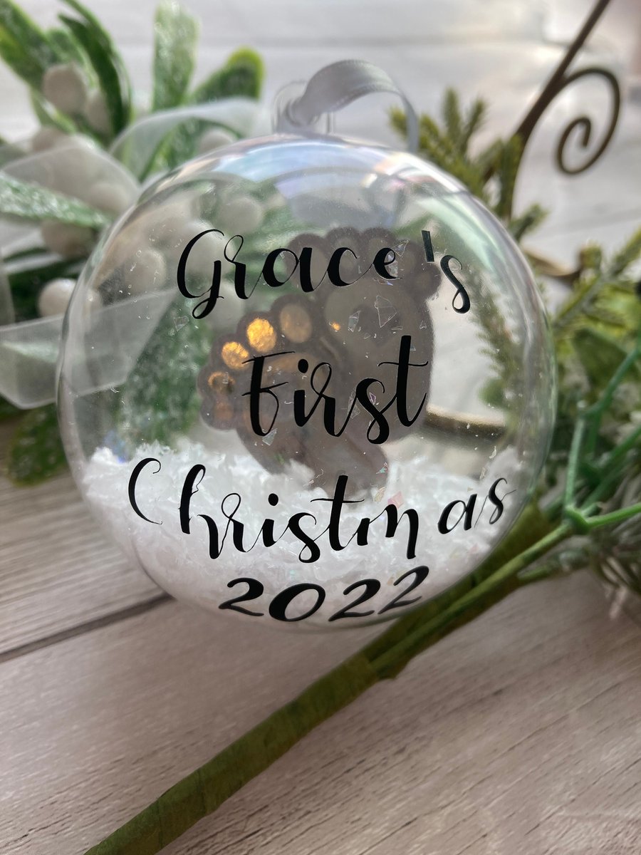 Baby's first Christmas bauble, Baby feet personalised bauble