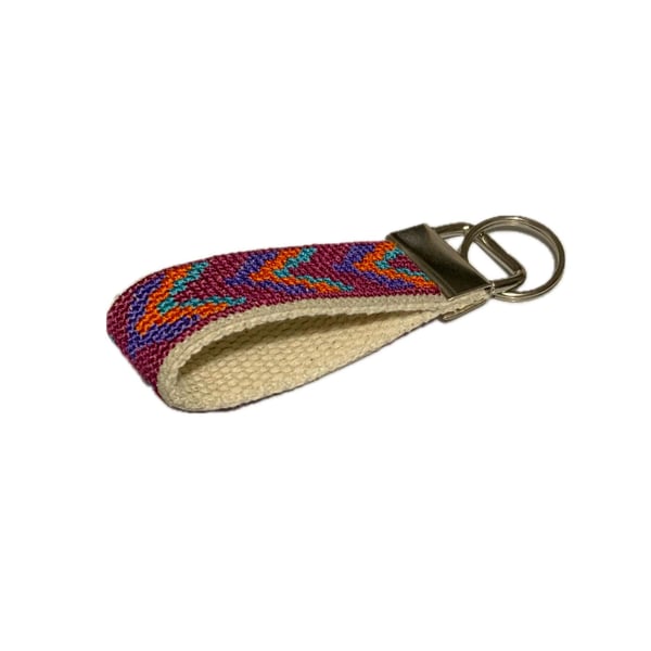 Bargello Cross Stitch Keyring: Embroidered Textile Key Fob