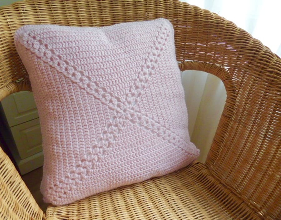 Crochet cushion cover, soft pink cushion cover, removable cover