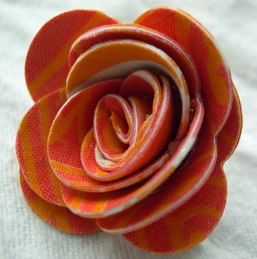 Hardened Orange Fabric Print  Rose Brooch