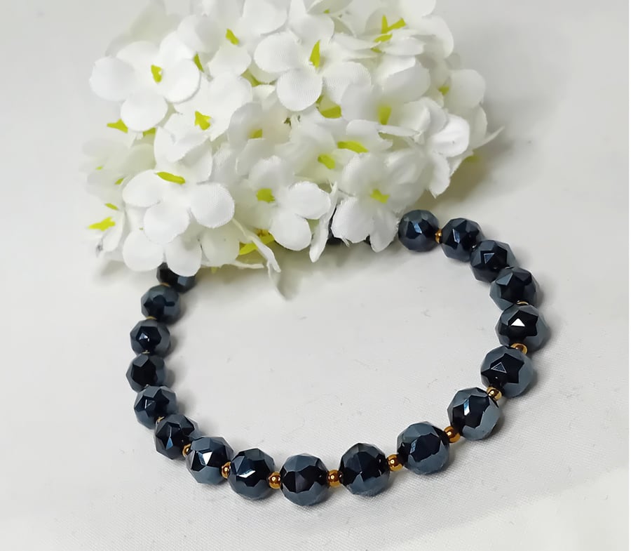 Faceted Deep Blue Hematite Bracelet