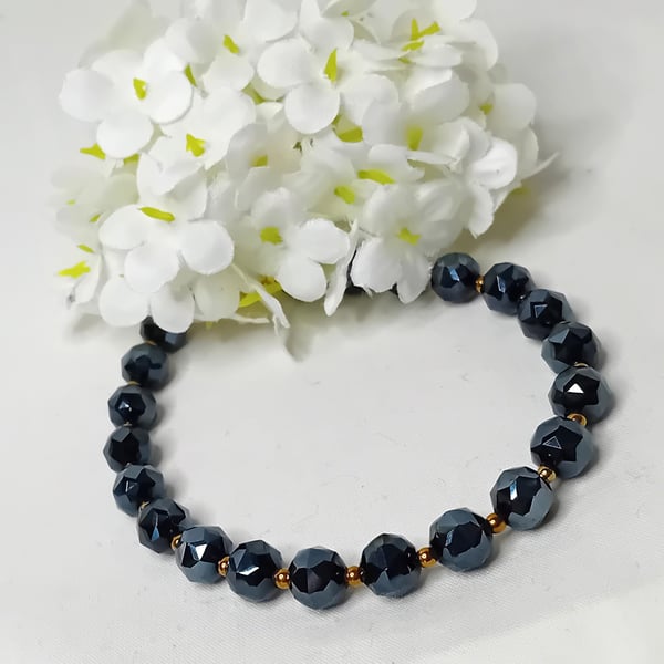 Faceted Deep Blue Hematite Bracelet
