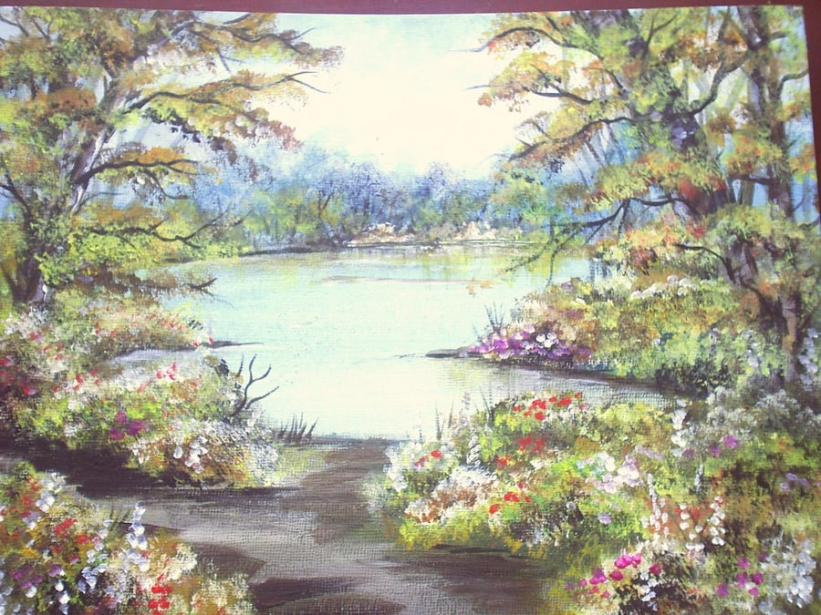 art painting acrylic country pond landscape ref 158