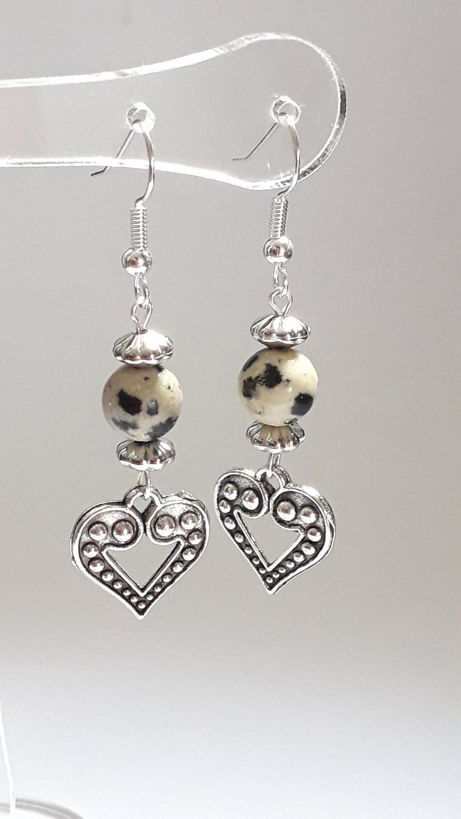 Dalmatian Bead Heart Earrings 