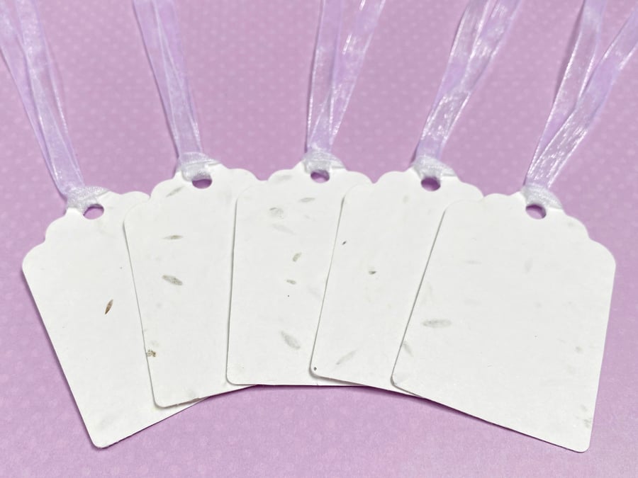 10 White Plantable Seed Rectangle Tags 280gsm - Wildflower Biodegradable Wedding