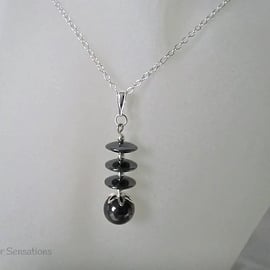 Hematite Discs & Sterling Silver Pendant Necklace