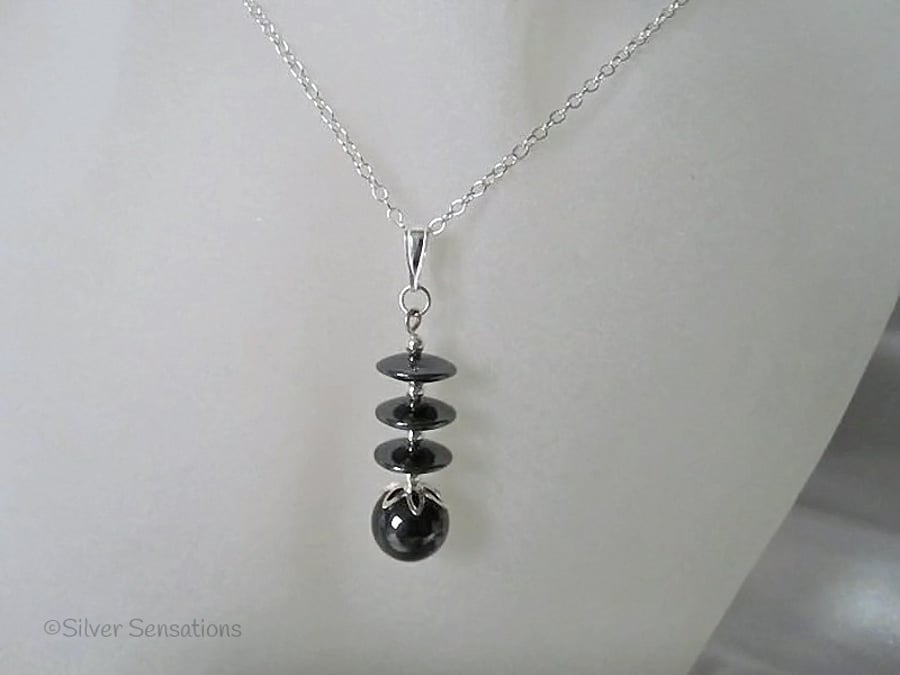 Hematite Discs & Sterling Silver Pendant Necklace