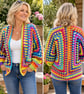 Handmade Rainbow Crochet Hexagon Cardigan 