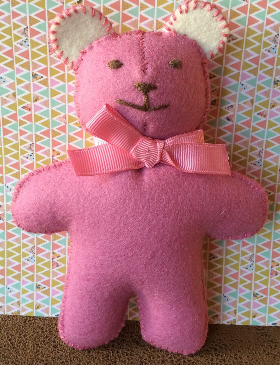 Pink Felt  Teddy Bear in sleeping Bag