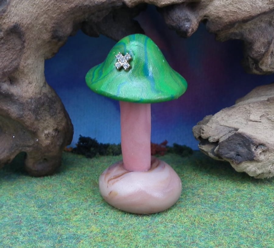 Toadstool Umbrella with gem OOAK Sculpt by Ann Galvin