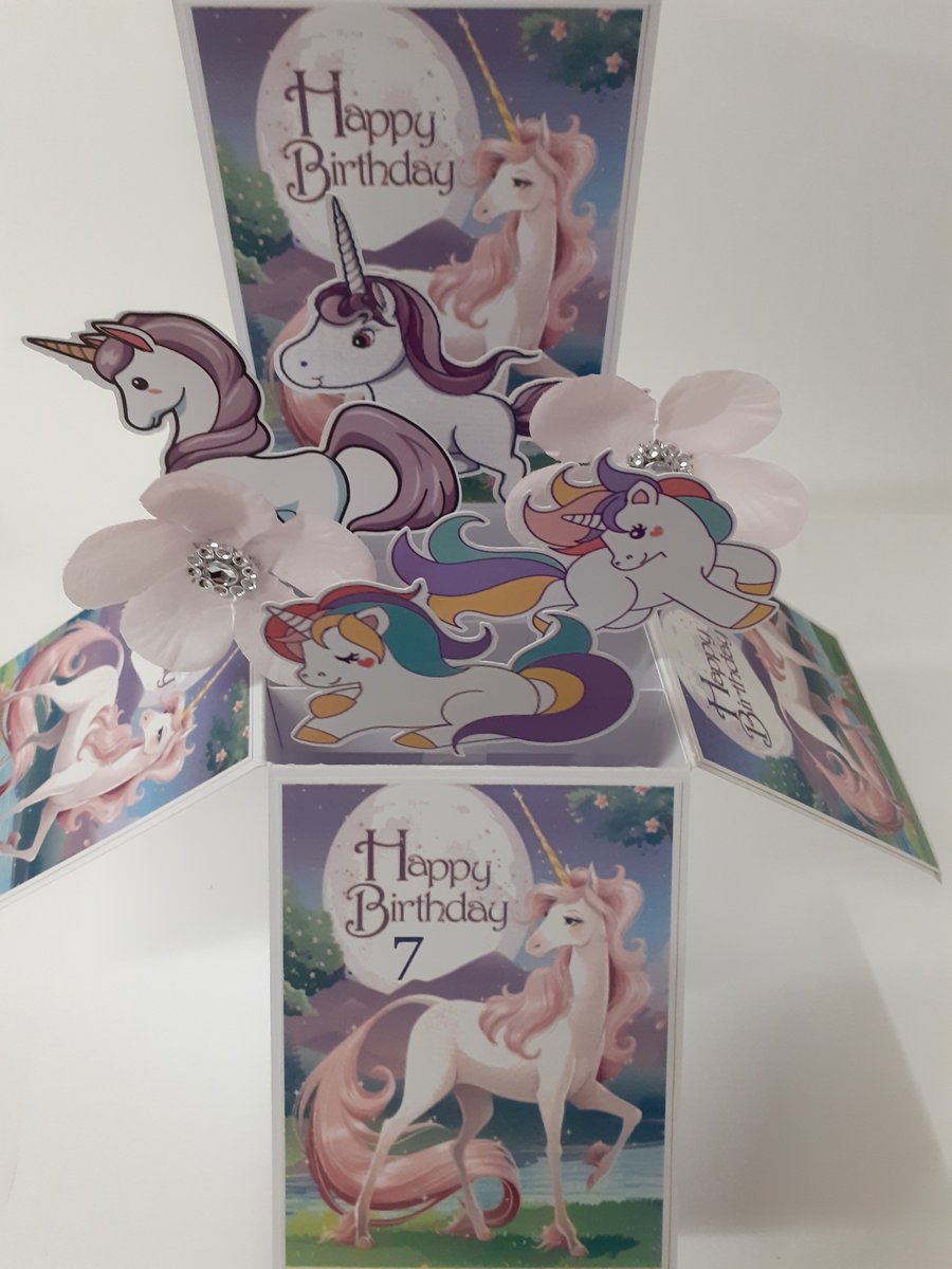 Girls Unicorn 7th Birthday Card